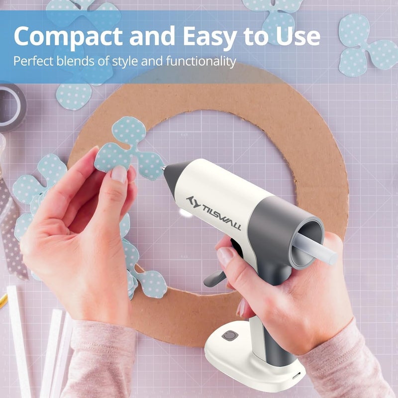 TILSWALL Cordless Glue Gun, 4V Fast Preheating Hot Glue Gun with 20pcs Premius Glue Sticks(20x140mm), 2000mAh Type-c Rechargeable, Suitable for DIY Craft, Home Repaire – White - Image 4
